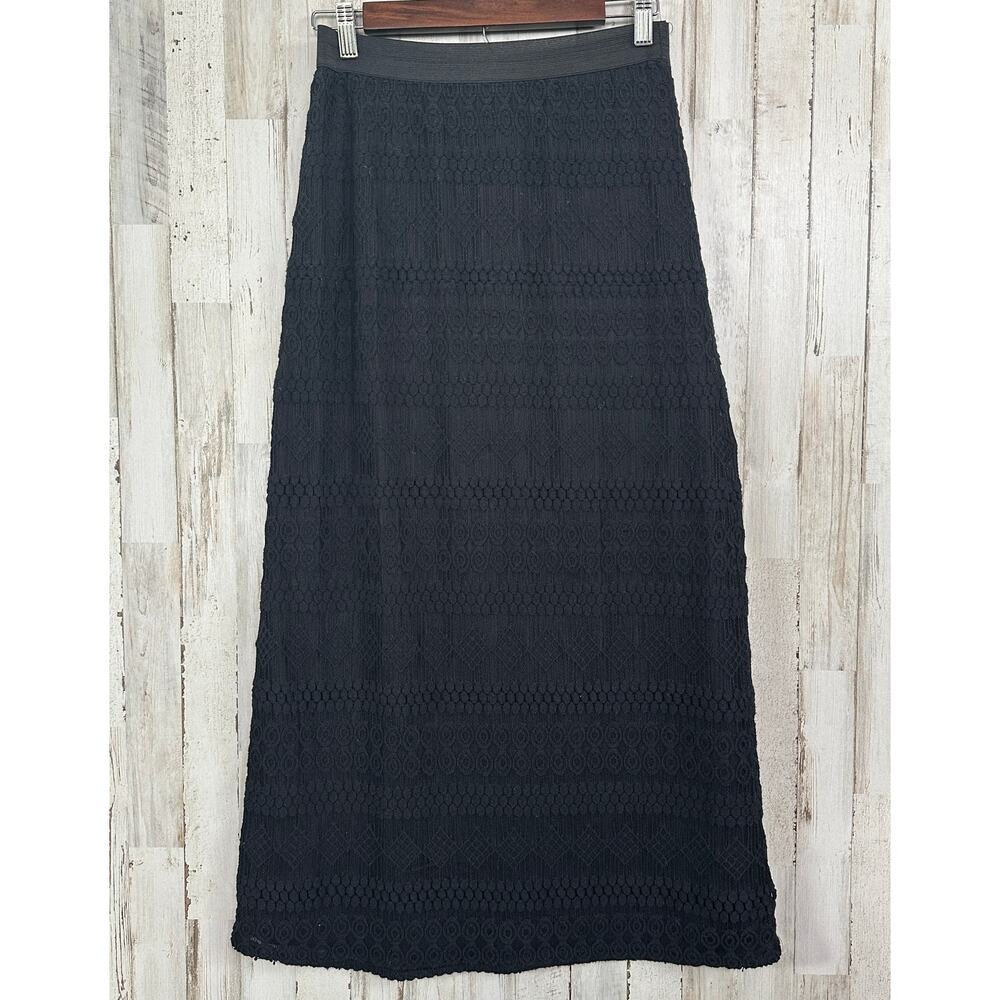 Lace Lined Maxi Skirt Sz Small Black Stretch Dark Fairy Whimsygoth Romantic EUC